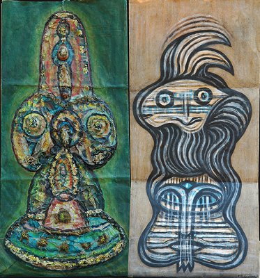 NF 728 
Recto : collage papier froissé, coquille de noix, pomme de pin, lichen, mousse, bois
Verso : dessin encre noire, craie blanche